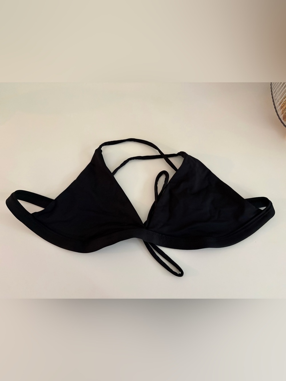 Black Triangle Bikini Top with Crisscross Straps